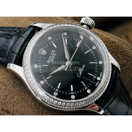 Rolex Dr Factory Leather Strap Diamond Watch Black