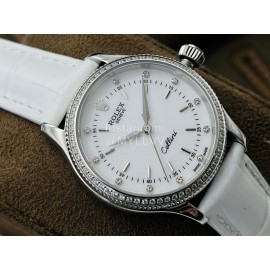 Rolex Dr Factory Leather Strap Diamond Watch White
