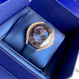 Swarovski Crystal 50m Waterproof Leather Strap Watch Navy