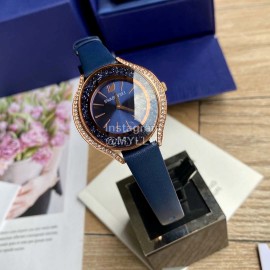 Swarovski Crystal 50m Waterproof Leather Strap Watch Navy