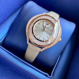 Swarovski Crystal 50m Waterproof Leather Strap Watch Beige