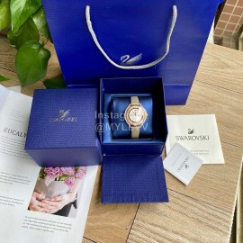 Swarovski Crystal 50m Waterproof Leather Strap Watch Beige