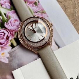 Swarovski Crystal 50m Waterproof Leather Strap Watch Beige