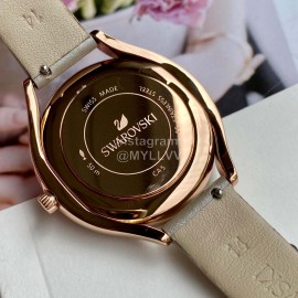 Swarovski Crystal 50m Waterproof Leather Strap Watch Beige