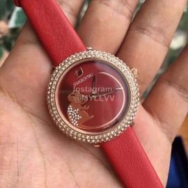 Swarovski New Diamond Crystal Leather Strap Watch For Women Red