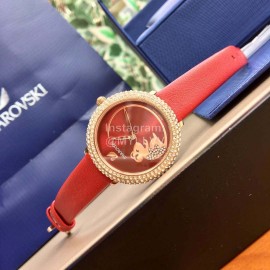 Swarovski New Diamond Crystal Leather Strap Watch For Women Red