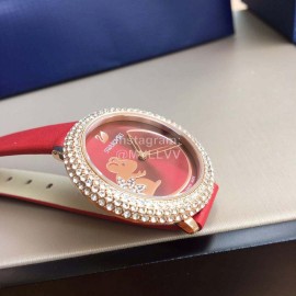 Swarovski New Diamond Crystal Leather Strap Watch For Women Red