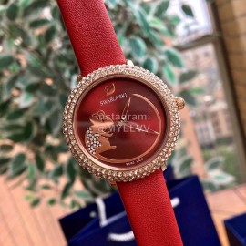 Swarovski New Diamond Crystal Leather Strap Watch For Women Red