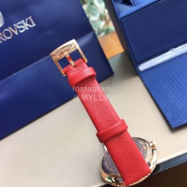 Swarovski New Diamond Crystal Leather Strap Watch For Women Red
