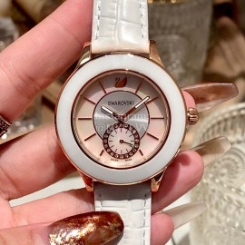 Swarovski Octea Classica 39mm Dial Leather Strap Watch White