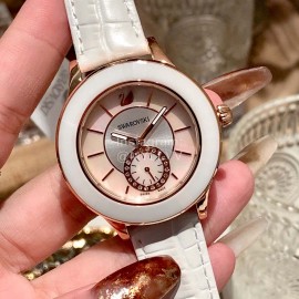 Swarovski Octea Classica 39mm Dial Leather Strap Watch White