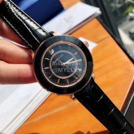 Swarovski Octea Lux Leather Strap Watch For Women Black