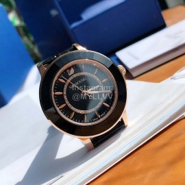 Swarovski Octea Lux Leather Strap Watch For Women Black