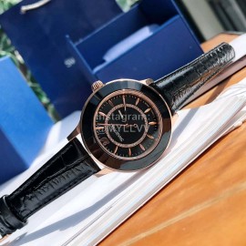 Swarovski Octea Lux Leather Strap Watch For Women Black