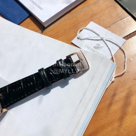 Swarovski Octea Lux Leather Strap Watch For Women Black