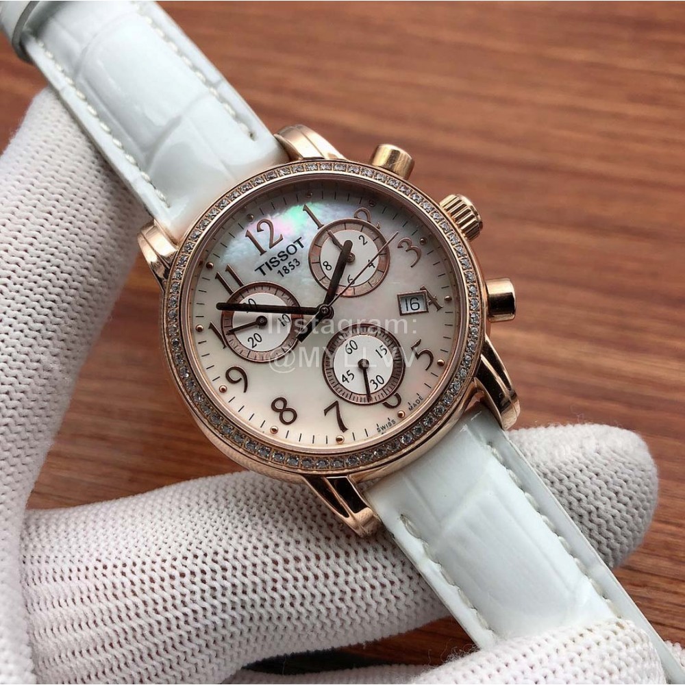 Tissot 316 Fine Steel Leather Strap Watch For Women White