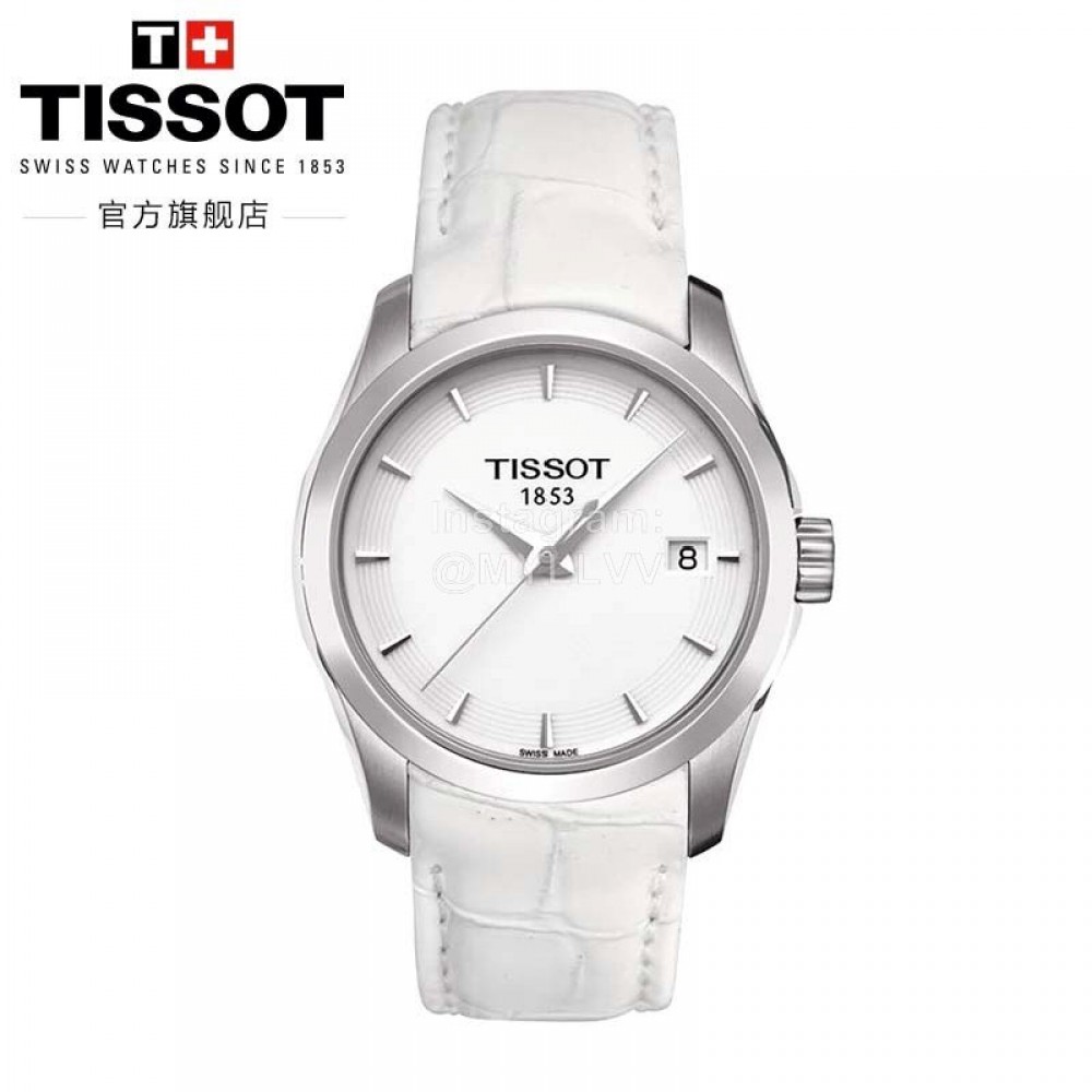 Tissot 32mm Dial Leather Strap Watch For Women White
