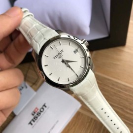 Tissot 32mm Dial Leather Strap Watch For Women White