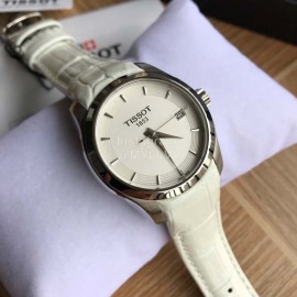 Tissot 32mm Dial Leather Strap Watch For Women White
