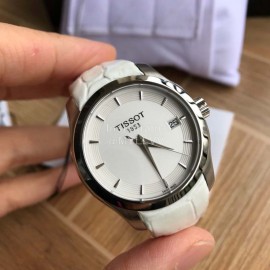 Tissot 32mm Dial Leather Strap Watch For Women White