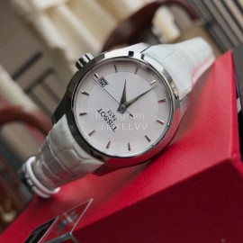 Tissot 32mm Dial Leather Strap Watch For Women White