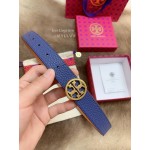 Tory Burch Fashion Calf Leather Gold Buckle 25mm Belt Blue