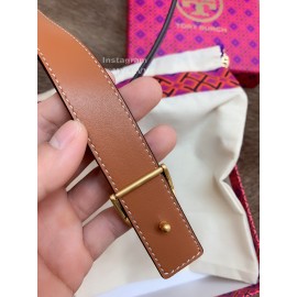 Tory Burch Fashion Calf Leather Gold Buckle 25mm Belt Blue