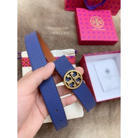 Tory Burch Fashion Calf Leather Gold Buckle 25mm Belt Blue