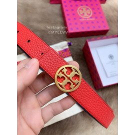 Tory Burch Fashion Calf Leather Gold Buckle 25mm Belt Red