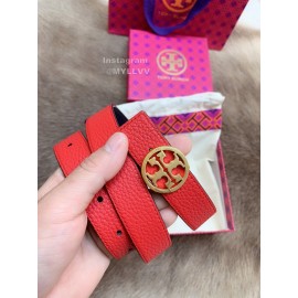Tory Burch Fashion Calf Leather Gold Buckle 25mm Belt Red