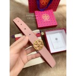 Tory Burch Fashion Calf Leather Gold Buckle 25mm Belt Pink