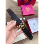 Tory Burch Fashion Calf Leather Gold Buckle 25mm Belt Black