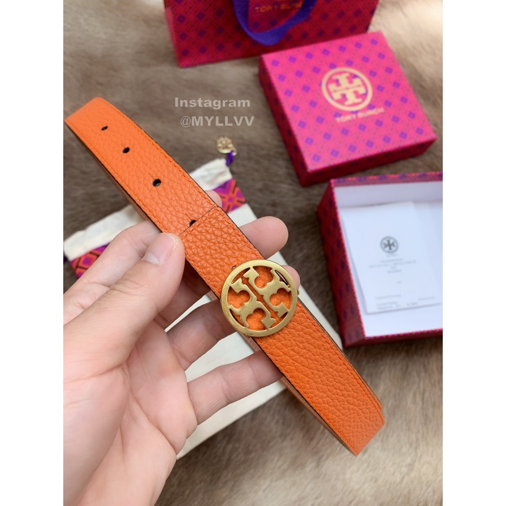 Tory Burch Fashion Calf Leather Gold Buckle 25mm Belt Orange