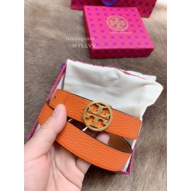 Tory Burch Fashion Calf Leather Gold Buckle 25mm Belt Orange