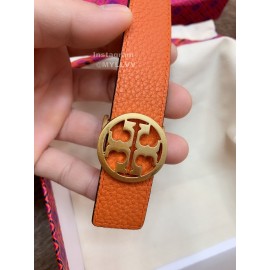 Tory Burch Fashion Calf Leather Gold Buckle 25mm Belt Orange