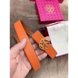 Tory Burch Fashion Calf Leather Gold Buckle 25mm Belt Orange