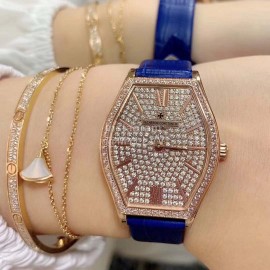 Vacheron Constantin Malte Tonneau Case Diamond Dial Quartz Watch Blue