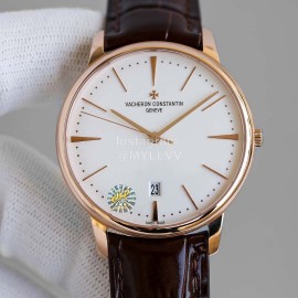 Vacheron Constantin 40mm Dial Sapphire Glass Leather Strap Watch