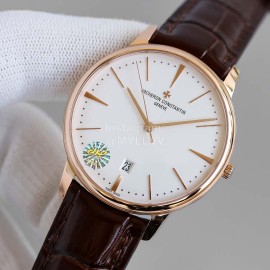 Vacheron Constantin 40mm Dial Sapphire Glass Leather Strap Watch