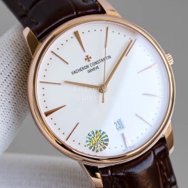 Vacheron Constantin 40mm Dial Sapphire Glass Leather Strap Watch