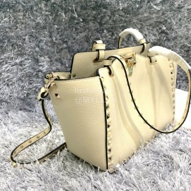 Valentino Small Horizontal Elk Grain Cow Leather Shopping Bag Beige 0037a