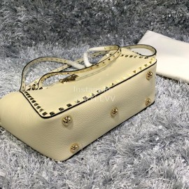 Valentino Small Horizontal Elk Grain Cow Leather Shopping Bag Beige 0037a