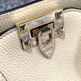 Valentino Small Horizontal Elk Grain Cow Leather Shopping Bag Beige 0037a