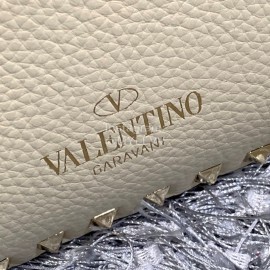 Valentino Small Horizontal Elk Grain Cow Leather Shopping Bag Beige 0037a
