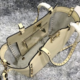 Valentino Small Horizontal Elk Grain Cow Leather Shopping Bag Beige 0037a