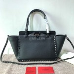 Valentino Small Horizontal Elk Grain Cow Leather Shopping Bag Black 0037a