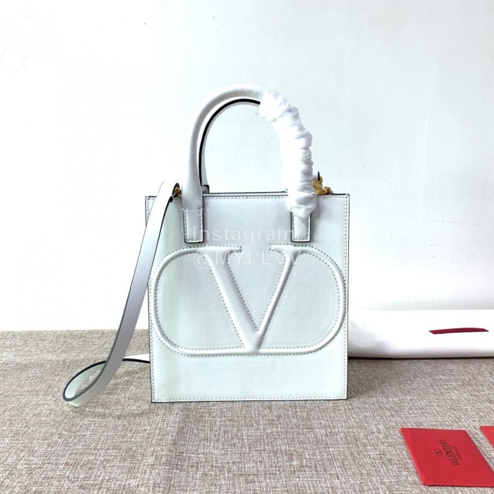 Valentino Small Calf Tote Bag White 2022s