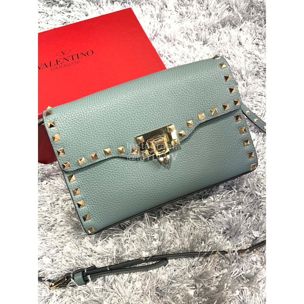 Valentino Fashion Leather Flip Messenger Bag Green 0181