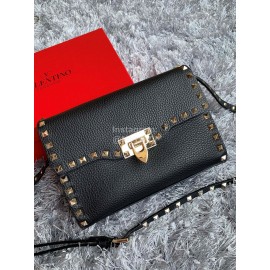 Valentino Fashion Leather Flip Messenger Bag Black 0181