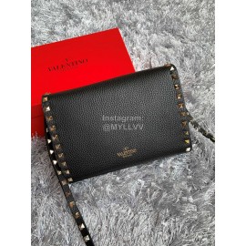 Valentino Fashion Leather Flip Messenger Bag Black 0181